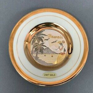 The Art of Chokin 24Kt Gold Edged Engraved Hawaii Plate Gilded Collector Japan